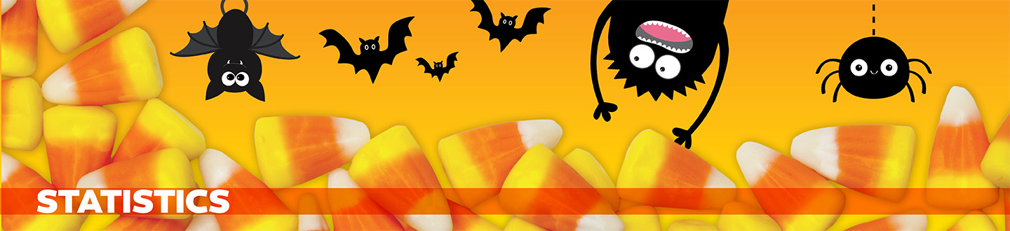Image of candy corn with text, "Statistics"